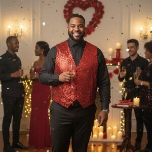 Vintage Red Sequin Men's Vest size XXXL